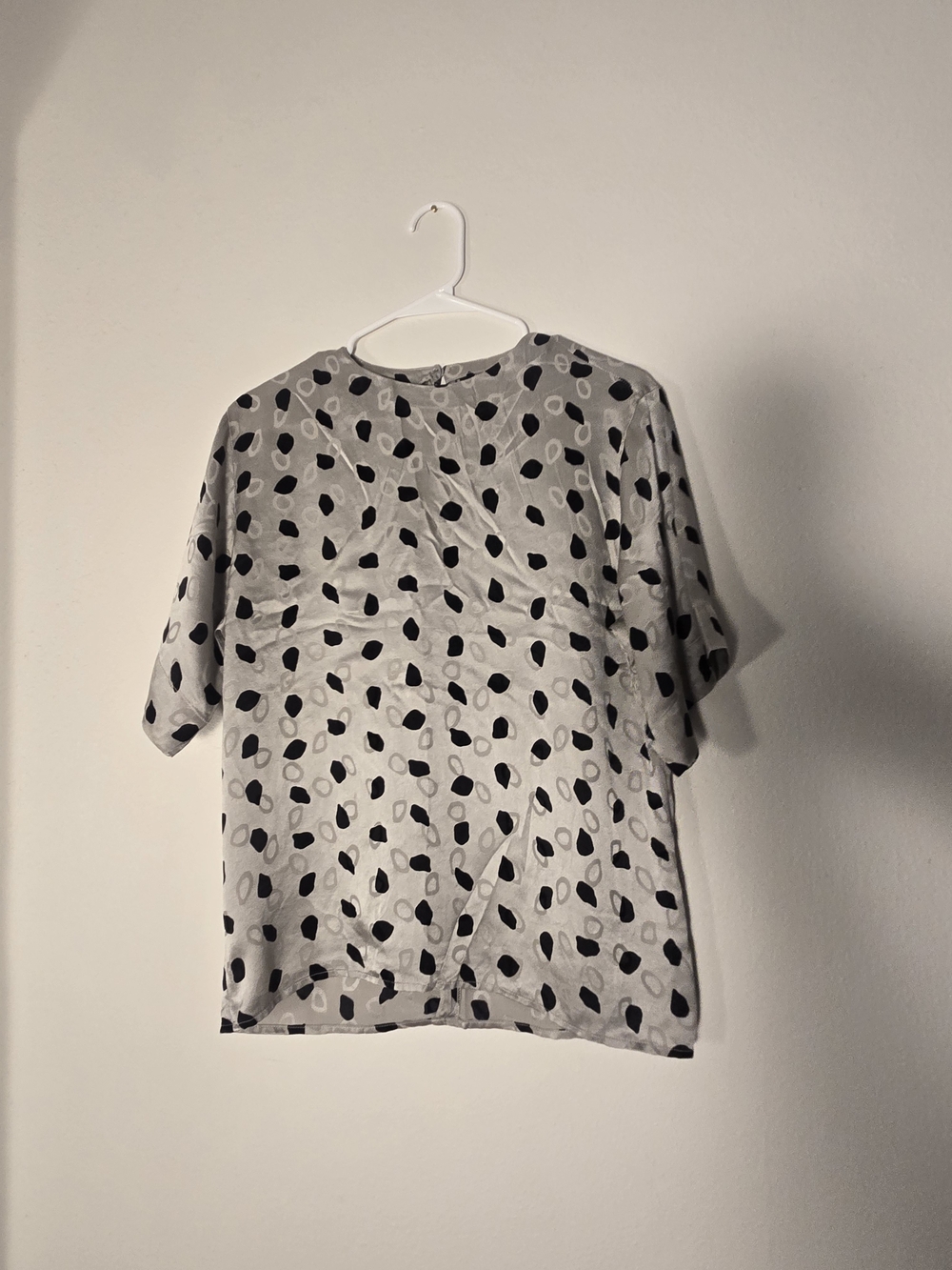 Anne Klein Gray  and Black Polka Dot Silky Blouse